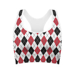 Red Black And White Argyle Pattern Print Women's Sports Bra