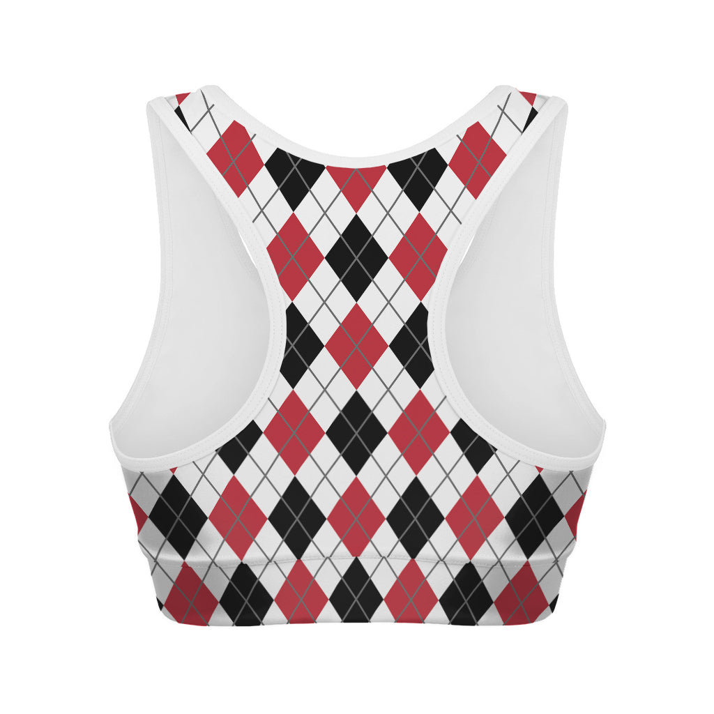 Red Black And White Argyle Pattern Print Women's Sports Bra