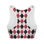 Red Black And White Argyle Pattern Print Women's Sports Bra