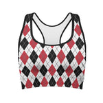 Red Black And White Argyle Pattern Print Women's Sports Bra