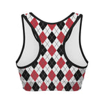 Red Black And White Argyle Pattern Print Women's Sports Bra