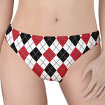 Red Black And White Argyle Pattern Print Women's Thong