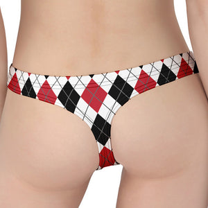 Red Black And White Argyle Pattern Print Women's Thong