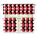 Red Black And White Argyle Print 3 Piece Kitchen Curtains