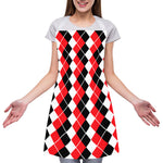 Red Black And White Argyle Print Adjustable Apron