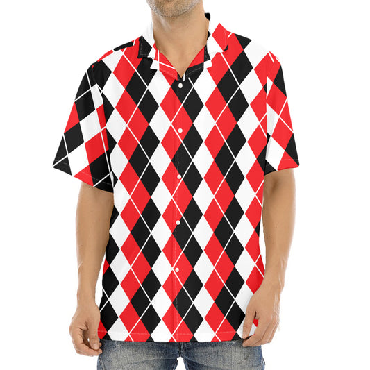 Red Black And White Argyle Print Aloha Shirt