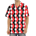 Red Black And White Argyle Print Aloha Shirt