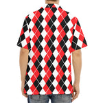 Red Black And White Argyle Print Aloha Shirt
