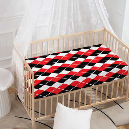 Red Black And White Argyle Print Baby Crib Sheet