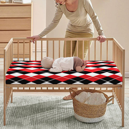Red Black And White Argyle Print Baby Crib Sheet