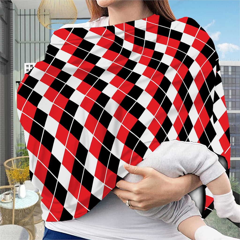 Red Black And White Argyle Print Baby Seat Cover