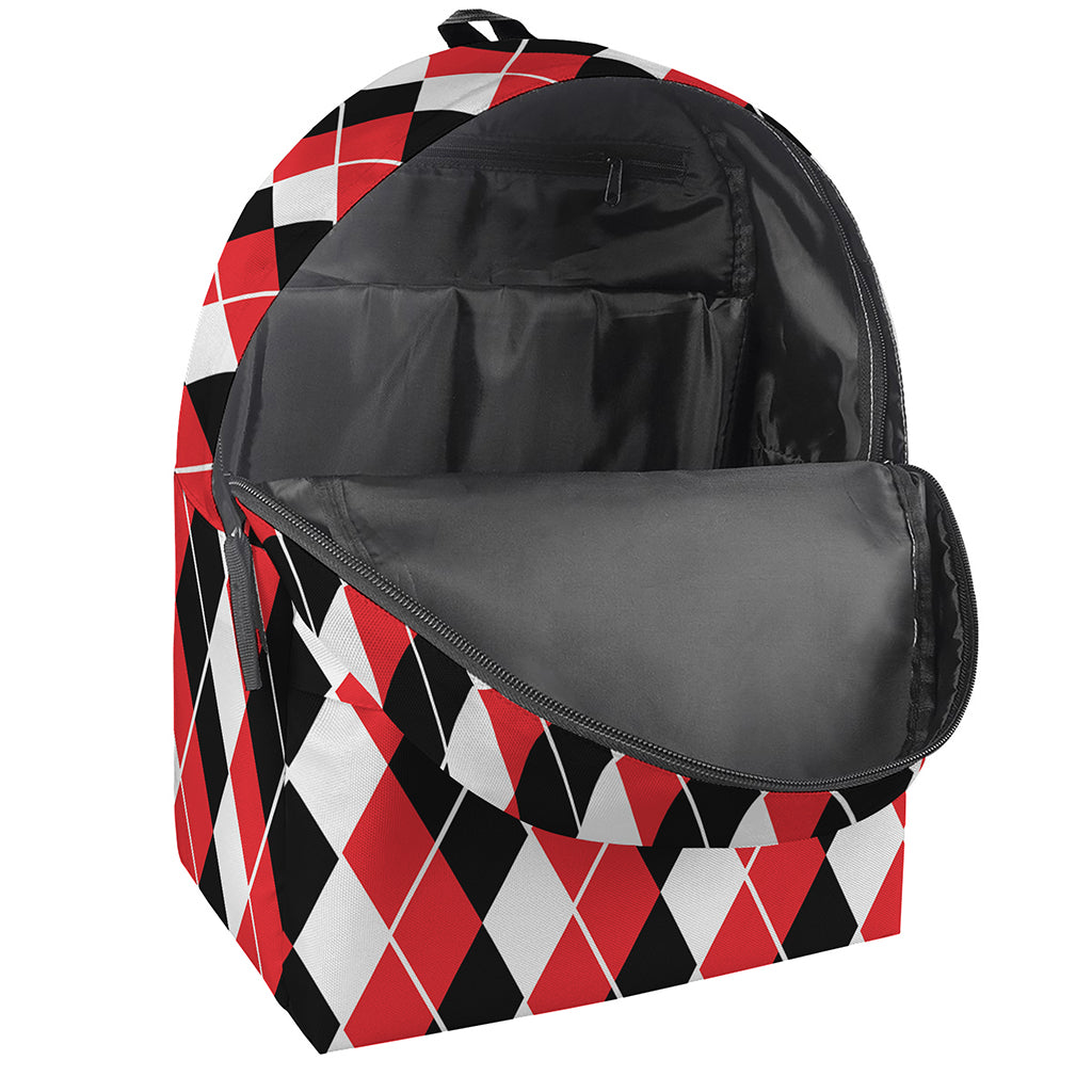 Red Black And White Argyle Print Backpack