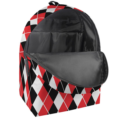 Red Black And White Argyle Print Backpack