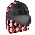 Red Black And White Argyle Print Backpack