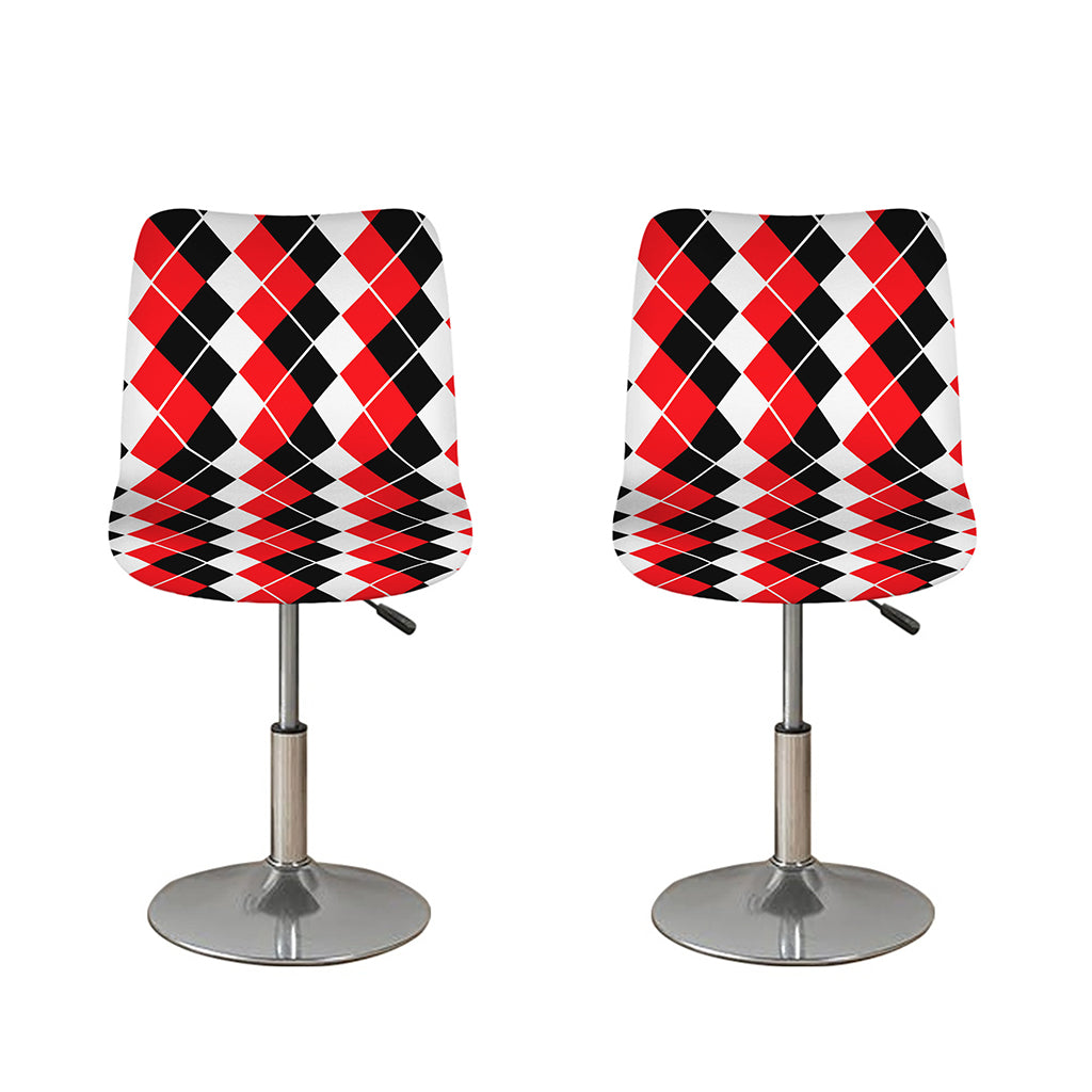 Red Black And White Argyle Print Bar Stool Covers
