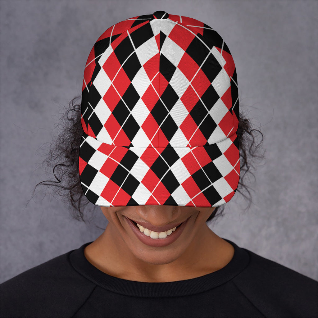 Red Black And White Argyle Print Baseball Cap