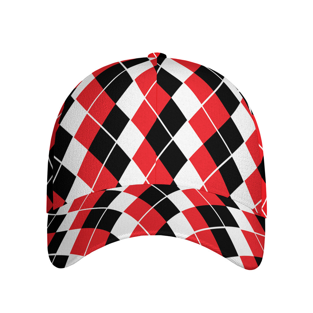Red Black And White Argyle Print Baseball Cap