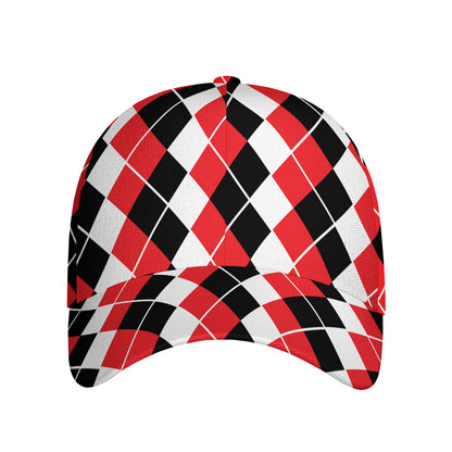 Red Black And White Argyle Print Baseball Cap