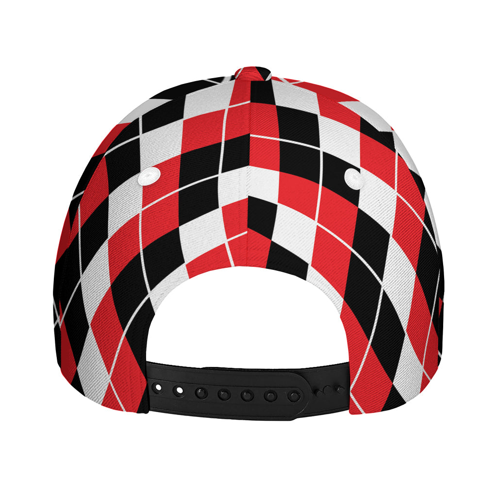 Red Black And White Argyle Print Baseball Cap