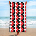 Red Black And White Argyle Print Beach Towel