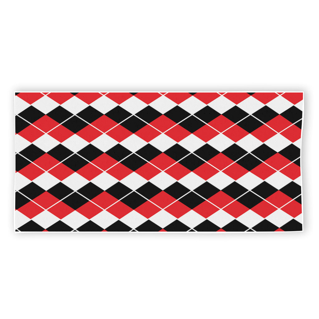 Red Black And White Argyle Print Beach Towel