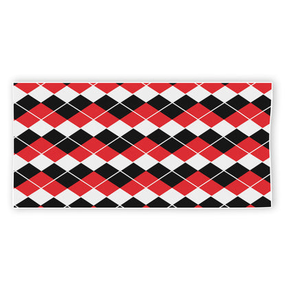 Red Black And White Argyle Print Beach Towel