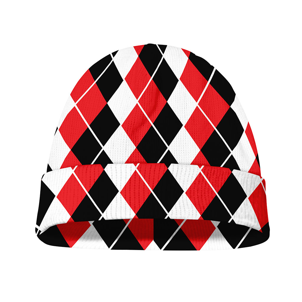 Red Black And White Argyle Print Beanie