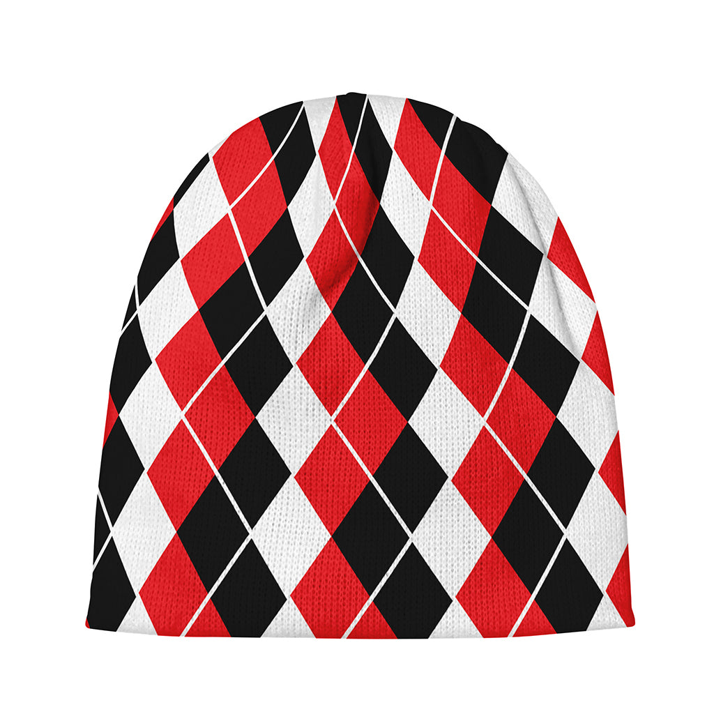 Red Black And White Argyle Print Beanie