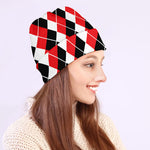 Red Black And White Argyle Print Beanie