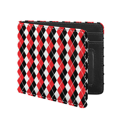 Red Black And White Argyle Print Bifold Wallet