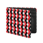 Red Black And White Argyle Print Bifold Wallet