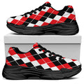Red Black And White Argyle Print Black Chunky Shoes