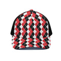 Red Black And White Argyle Print Black Mesh Trucker Hat