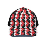 Red Black And White Argyle Print Black Mesh Trucker Cap