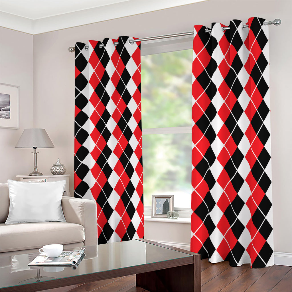 Red Black And White Argyle Print Blackout Grommet Curtains