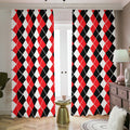 Red Black And White Argyle Print Dimout Pencil Pleat Curtains