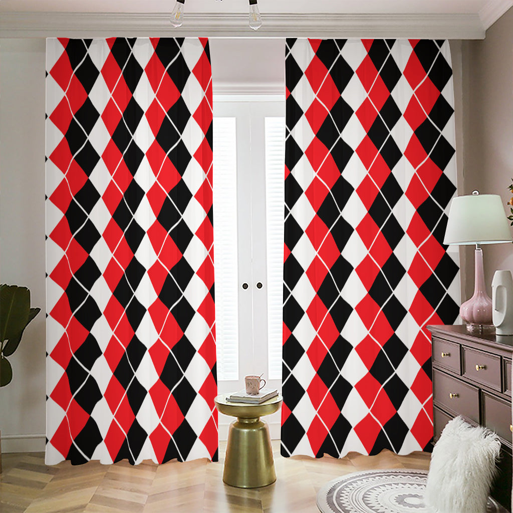 Red Black And White Argyle Print Blackout Pencil Pleat Curtains