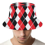 Red Black And White Argyle Print Bucket Hat