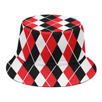 Red Black And White Argyle Print Bucket Hat