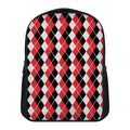 Red Black And White Argyle Print Casual Backpack