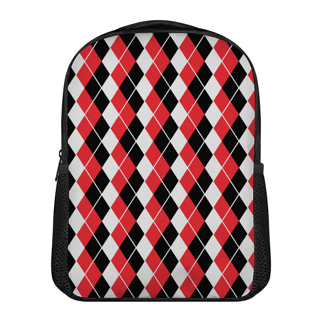 Red Black And White Argyle Print Casual Backpack