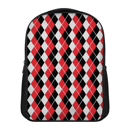 Red Black And White Argyle Print Casual Backpack