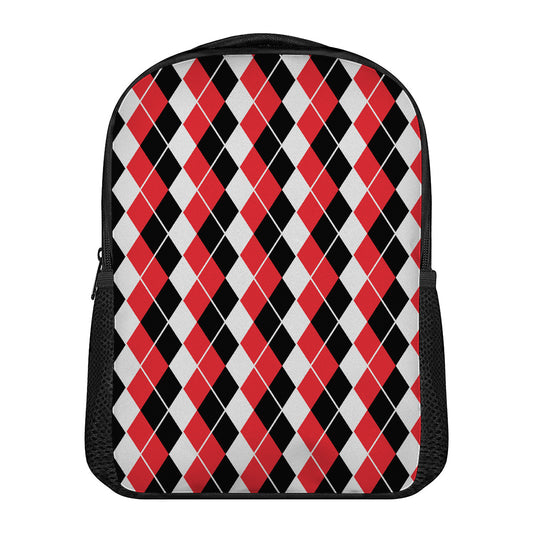 Red Black And White Argyle Print Casual Backpack