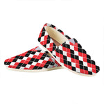 Red Black And White Argyle Print Casual Shoes