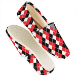 Red Black And White Argyle Print Casual Shoes