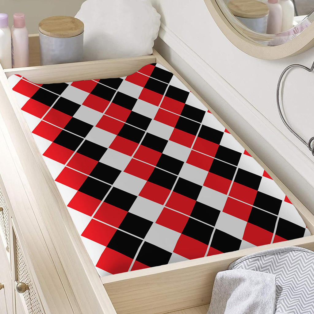 Red Black And White Argyle Print Changing Pad Cover