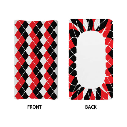 Red Black And White Argyle Print Changing Pad Cover