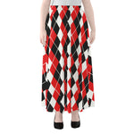 Red Black And White Argyle Print Chiffon Maxi Skirt