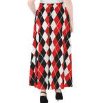Red Black And White Argyle Print Chiffon Maxi Skirt