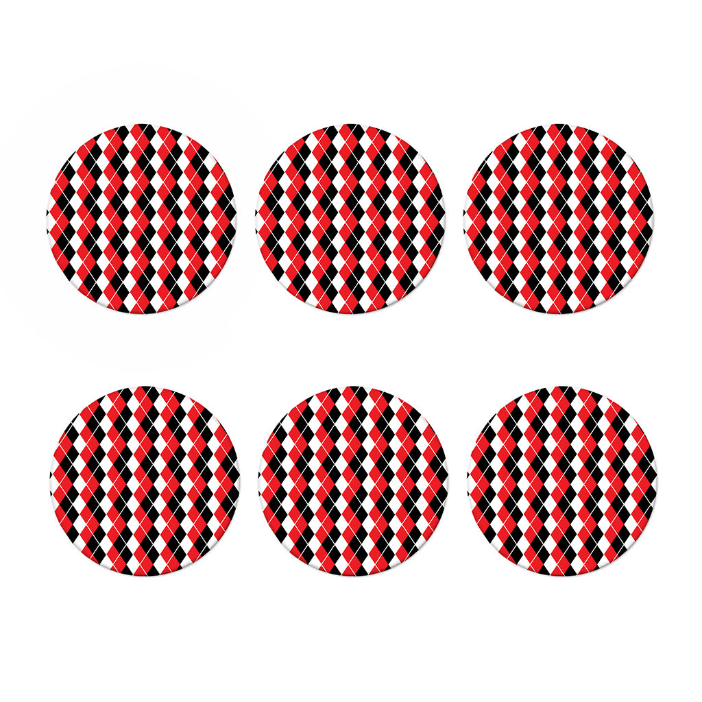 Red Black And White Argyle Print Coaster Set